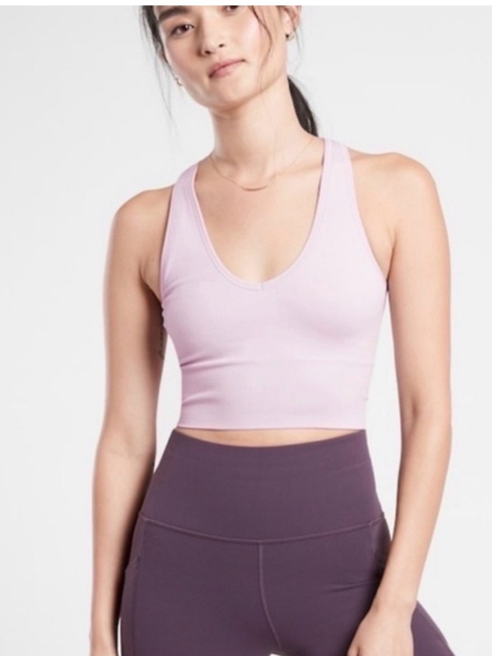Athleta Aurora Seamless V Neck Lilac Crop Top